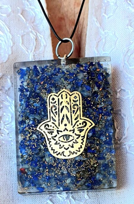 Colgante chip de Lapislázuli con el símbolo de Hamsha